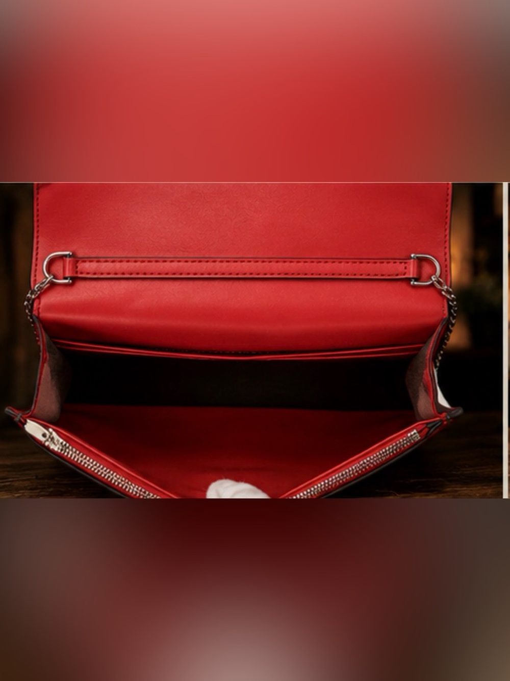 Fendi Kan I F Logo Chain Wallet Crossbody Bag ❤️ Red Leather New Without Tags ❤️ - Picture 5 of 8